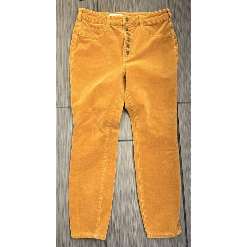 Anthropologie Pilcro High Rise Button Fly Skinny Yellow Corduroy Pants Size 31